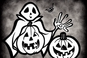 A ghost holding a pumpkin trick-or-treat basket. tattoo idea