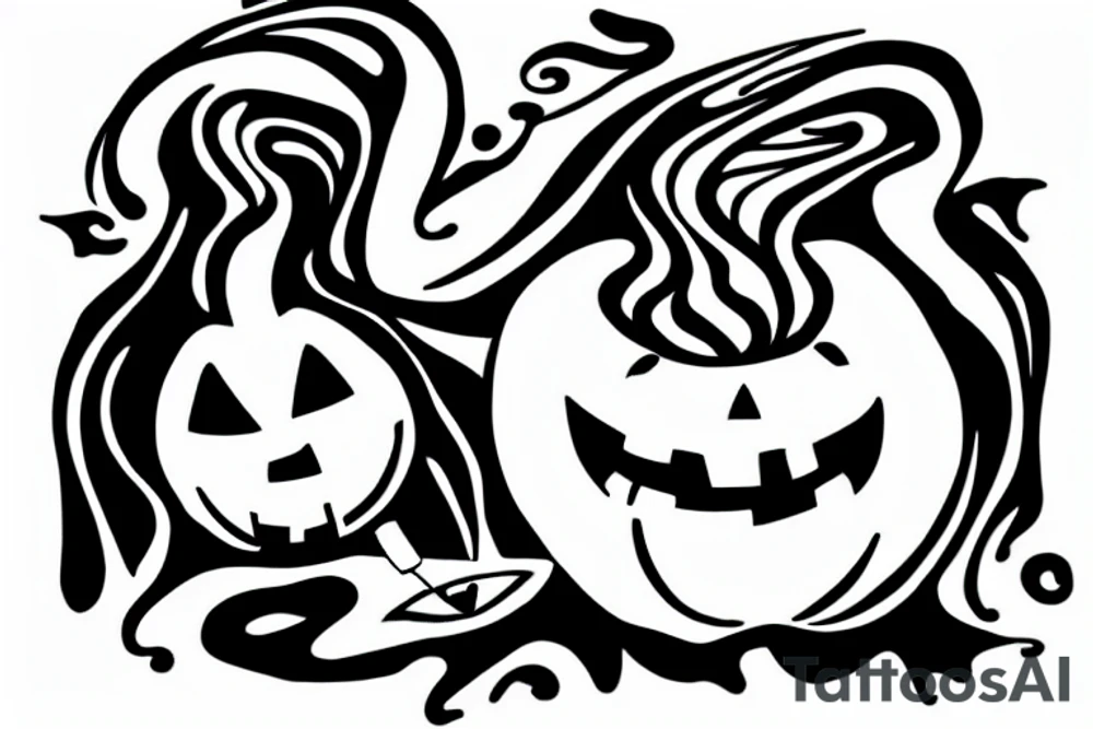 A ghost holding a small pumpkin trick-or-treat basket. tattoo idea A ghost holding a small pumpkin trick-or-treat basket. tattoo idea