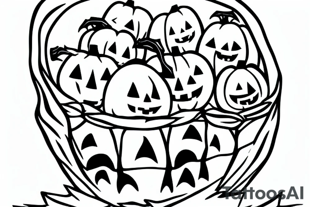 A ghost holding a small pumpkin trick-or-treat basket. tattoo idea