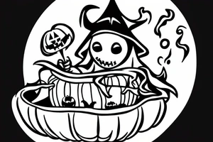 A ghost holding a small pumpkin trick-or-treat basket. tattoo idea