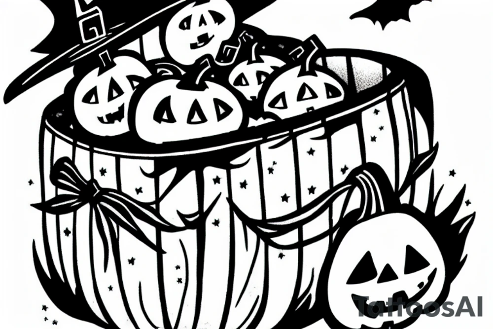 A ghost holding a small pumpkin trick-or-treat basket. tattoo idea A ghost holding a small pumpkin trick-or-treat basket. tattoo idea