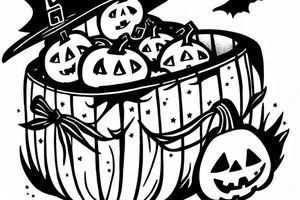 A ghost holding a small pumpkin trick-or-treat basket. tattoo idea