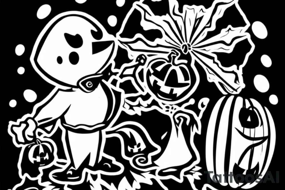A ghost holding a small pumpkin trick-or-treat basket. tattoo idea A ghost holding a small pumpkin trick-or-treat basket. tattoo idea