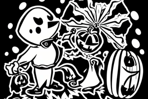 A ghost holding a small pumpkin trick-or-treat basket. tattoo idea
