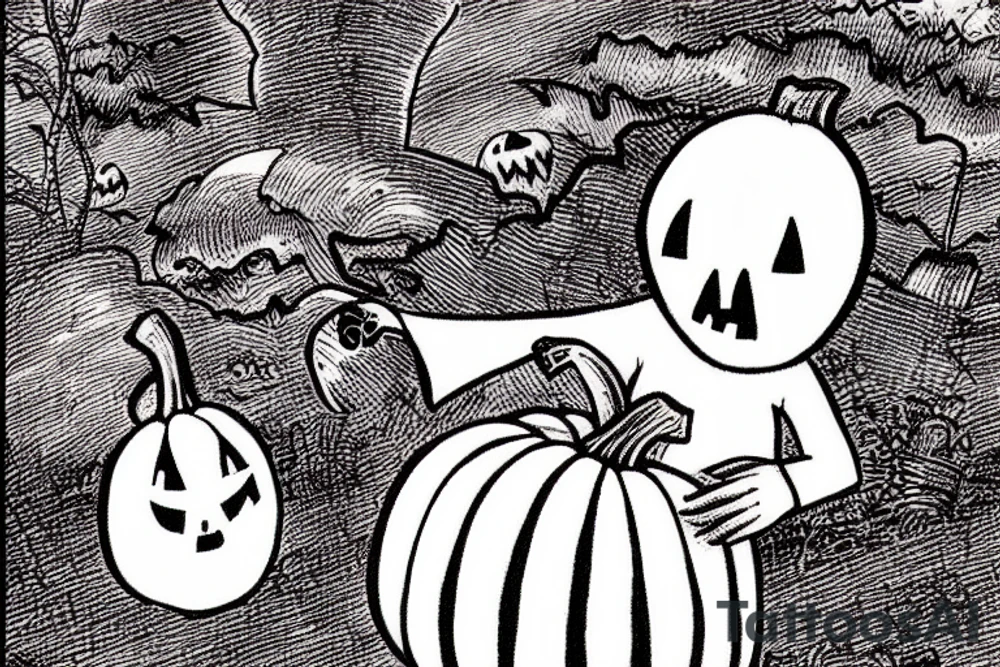 a ghost holding a pumpkin trick-or-treat basket. The ghost could be transparent, or it could be a solid color. The pumpkin could be carved with a face, or it could be a plain pumpkin. tattoo idea