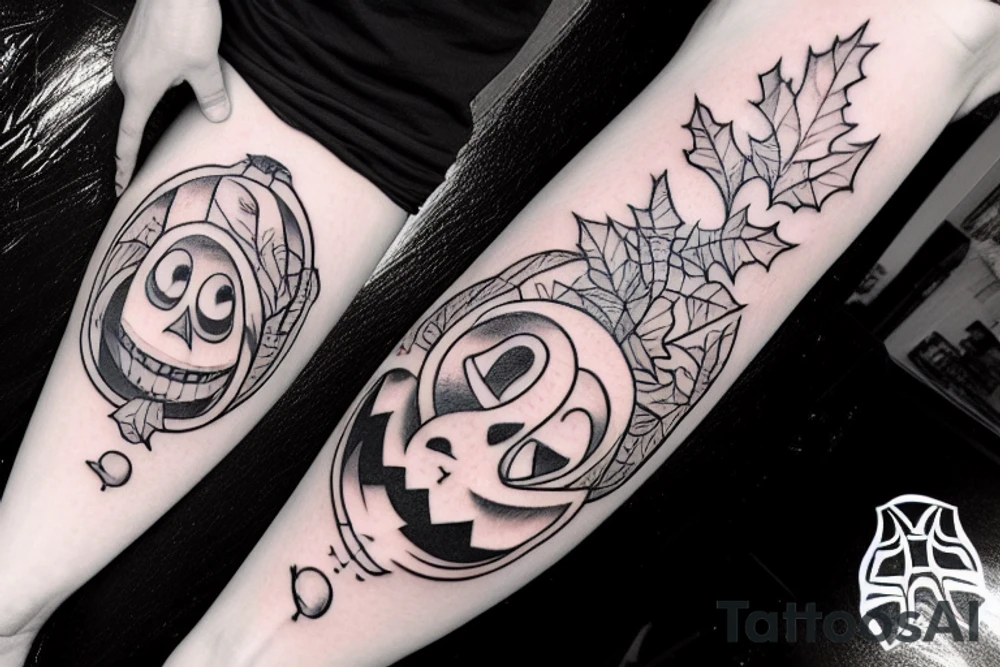 This tattoo would show a ghost holding a pumpkin trick-or-treat basket. The ghost could be transparent, or it could be a solid color. The pumpkin could be carved with a face, or it could be a plain pumpkin. The tattoo could be done in a realistic or cartoon style. tattoo idea