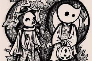 This tattoo would show a ghost holding a pumpkin trick-or-treat basket. The ghost could be transparent, or it could be a solid color. The pumpkin could be carved with a face, or it could be a plain pumpkin. The tattoo could be done in a realistic or cartoon style. tattoo idea