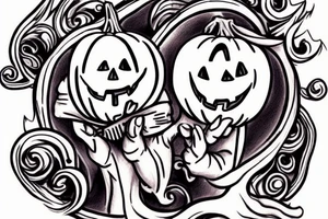 This tattoo would show a ghost holding a pumpkin trick-or-treat basket. The ghost could be transparent, or it could be a solid color. The pumpkin could be carved with a face, or it could be a plain pumpkin. The tattoo could be done in a realistic or cartoon style. tattoo idea
