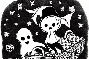 This tattoo shows a Adorable ghost holding a small trick-or-treat basket. The tattoo could be done in a realistic or cartoon style. tattoo idea