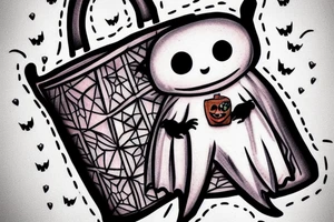 This tattoo shows an Adorable ghost holding a small trick-or-treat basket. The tattoo could be done in a realistic or cartoon style. tattoo idea