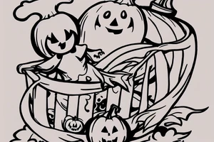 This tattoo shows an Adorable ghost holding an adorable pumpkin trick-or-treat basket. The tattoo could be done in a realistic or cartoon style. tattoo idea