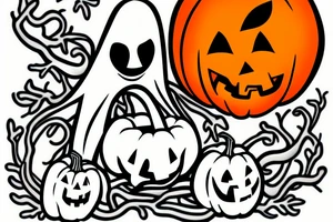 This tattoo shows an Adorable ghost holding an adorable pumpkin trick-or-treat basket. The tattoo could be done in a realistic or cartoon style. tattoo idea