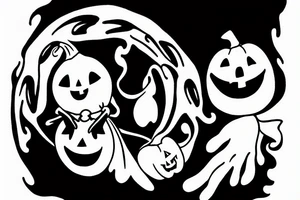 This tattoo shows an Adorable ghost holding an adorable pumpkin trick-or-treat basket. The tattoo could be done in a realistic or cartoon style. tattoo idea