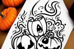 This tattoo shows an Adorable ghost, holding a tiny adorable pumpkin trick-or-treat basket. tattoo idea