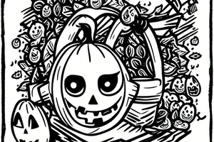 An Adorable ghost, holding a tiny adorable pumpkin trick-or-treat basket. tattoo idea