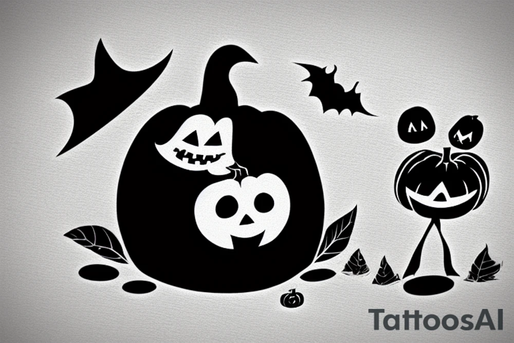 An Adorable ghost, holding a tiny adorable pumpkin trick-or-treat basket. tattoo idea