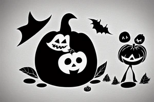 An Adorable ghost, holding a tiny adorable pumpkin trick-or-treat basket. tattoo idea