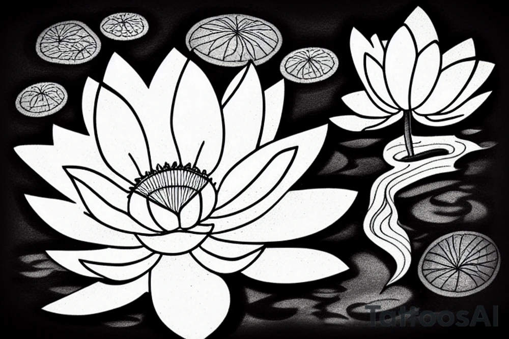 A plain lotus flower in a pond, roots visible tattoo idea