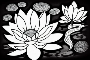 A plain lotus flower in a pond, roots visible tattoo idea