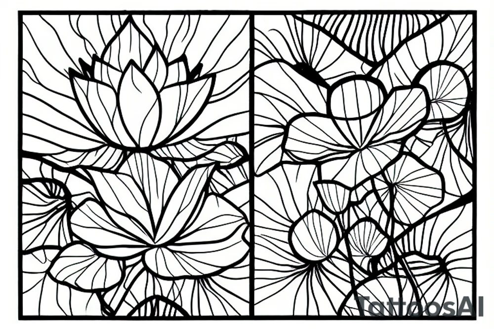 A plain lotus flower in a pond, roots visible tattoo idea
