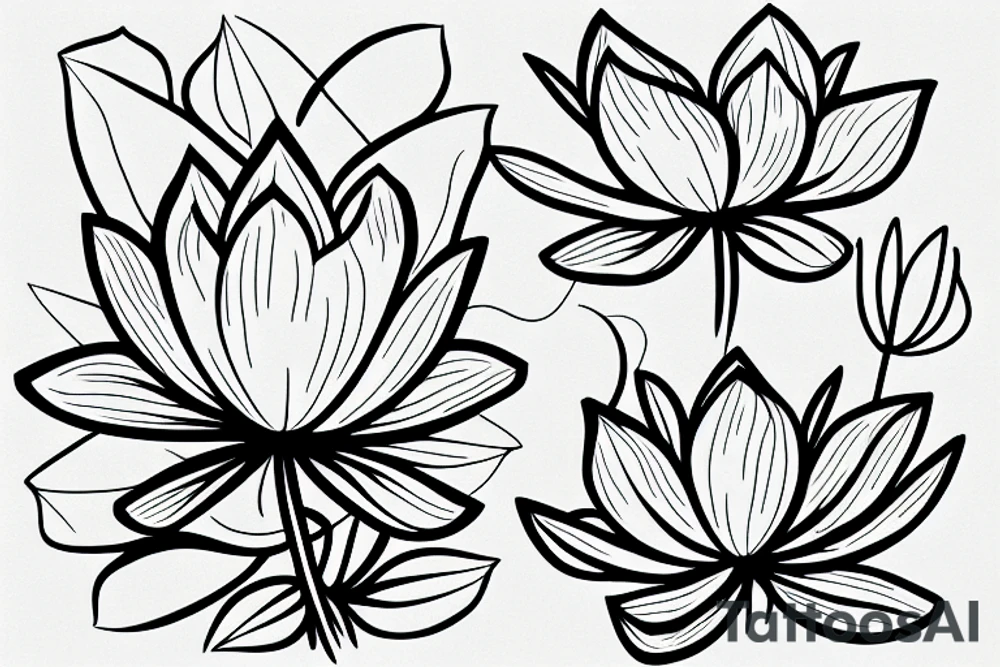 A plain lotus flower in a pond, roots visible tattoo idea