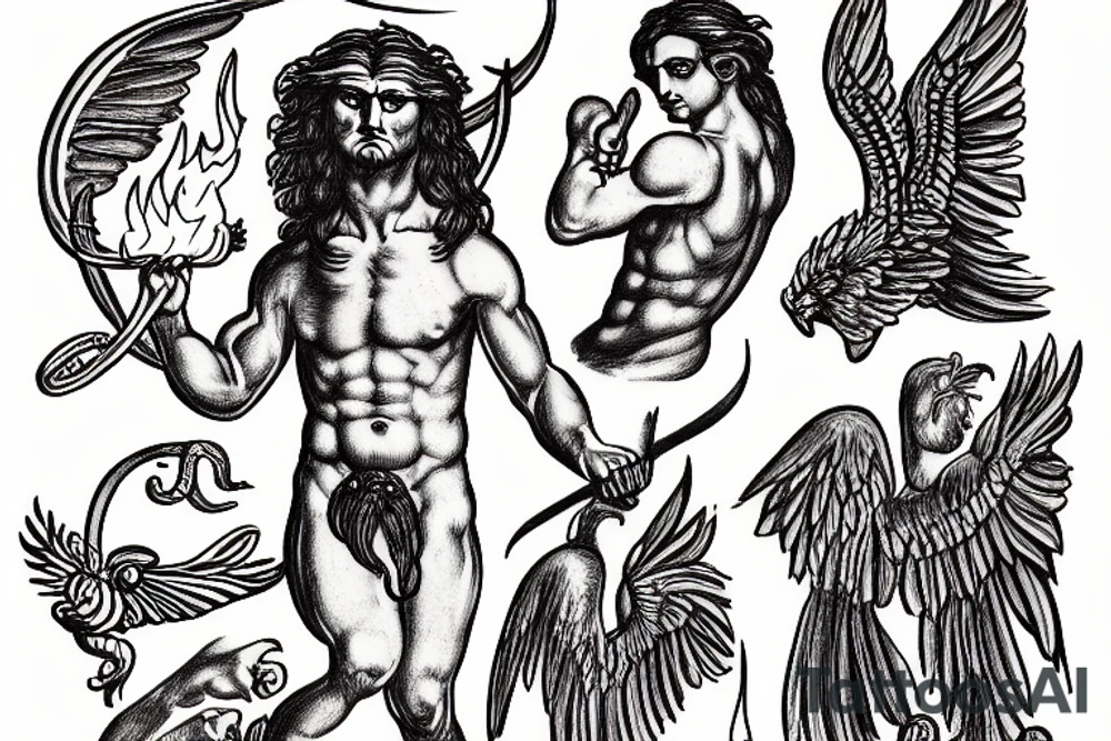 Greek God Prometheus holding a fire tattoo idea