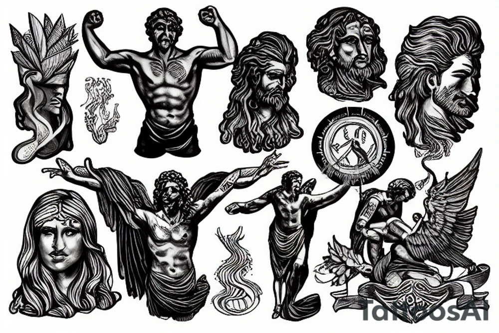 Greek God Prometheus holding a fire tattoo idea