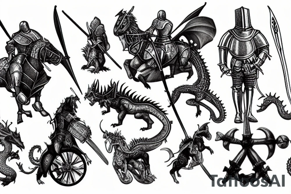 A medieval knight riding a dragon tattoo idea A medieval knight riding a dragon tattoo idea