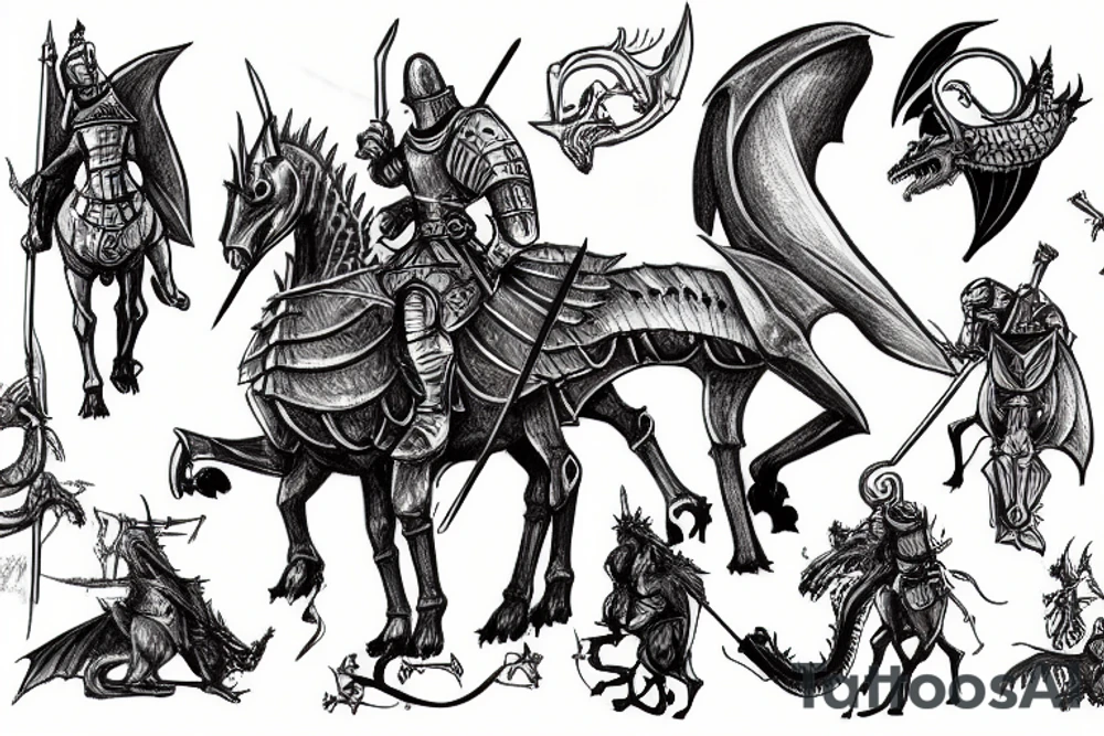 A medieval knight riding a dragon tattoo idea