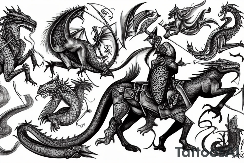 A medieval knight riding a dragon tattoo idea