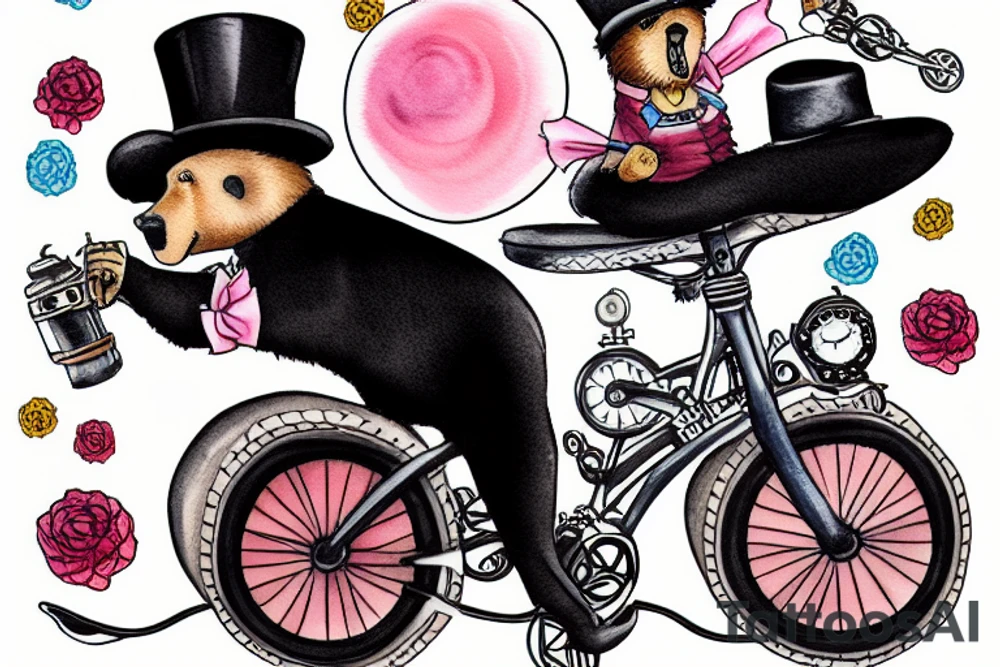 Bear riding a unicycle wearing a tophat tattoo idea