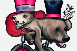 Bear riding a unicycle wearing a tophat tattoo idea