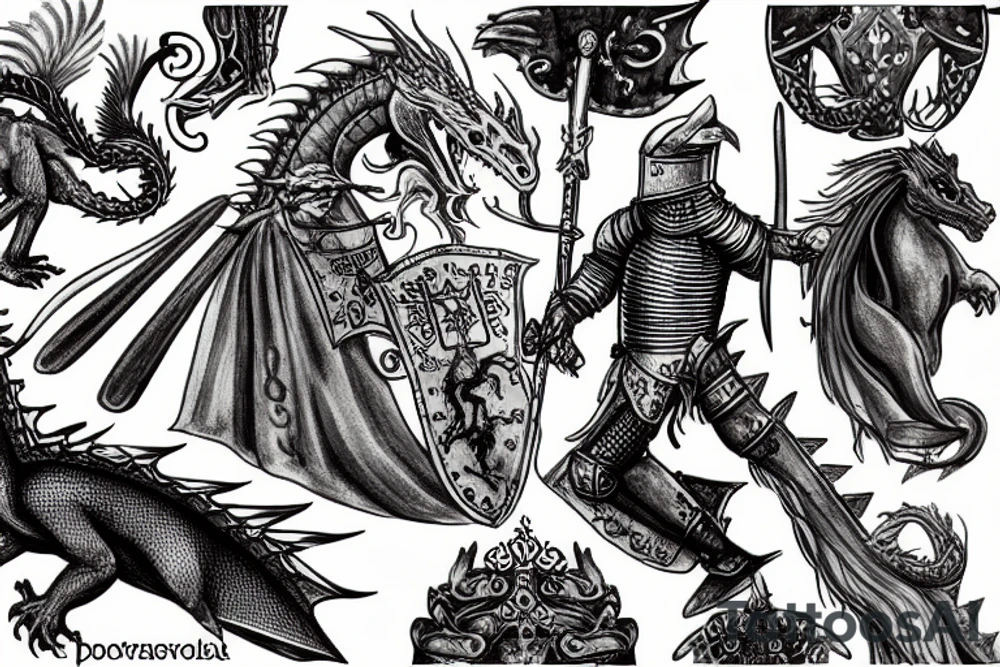 A medieval knight riding a dragon tattoo idea