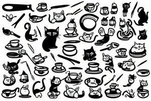 a cat holding a pan and a knife tattoo idea