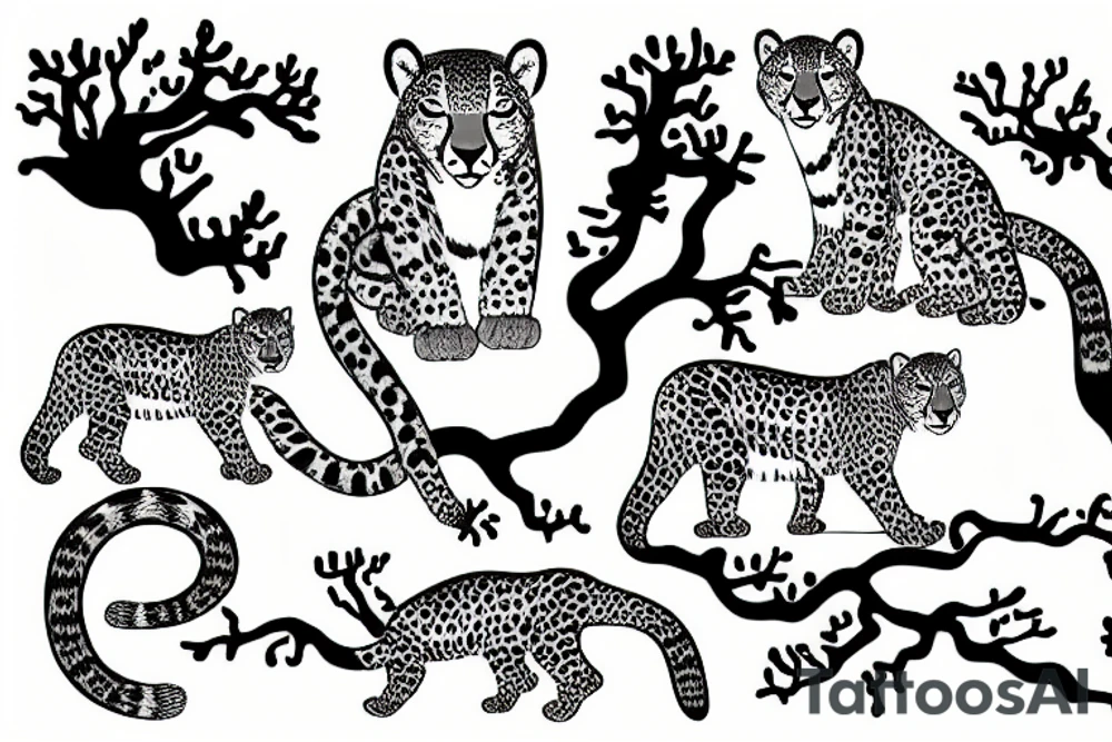Snow leopard on a tree tattoo idea
