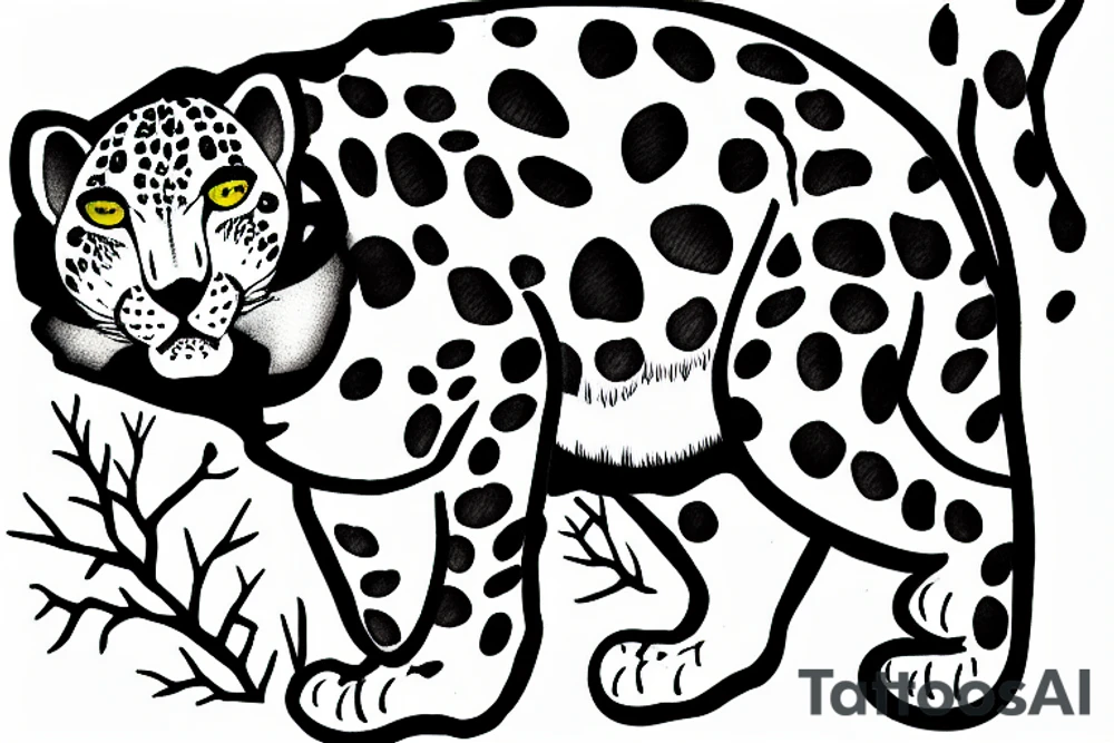 Snow leopard on a tree tattoo idea