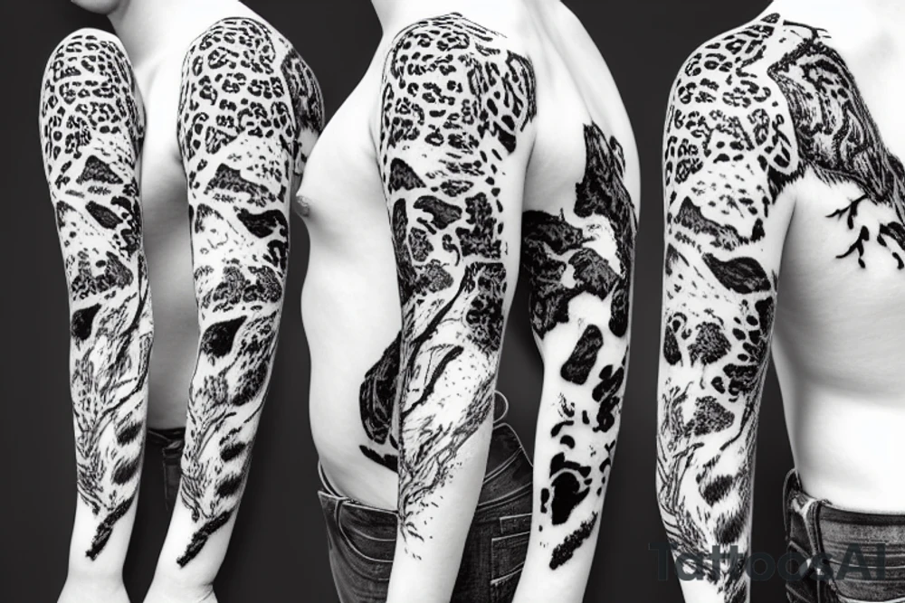 Sleeve. Snow leopard on a tree tattoo idea