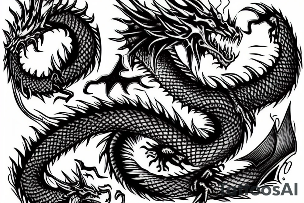 Dragon with flame lordd of the Ring style tattoo idea