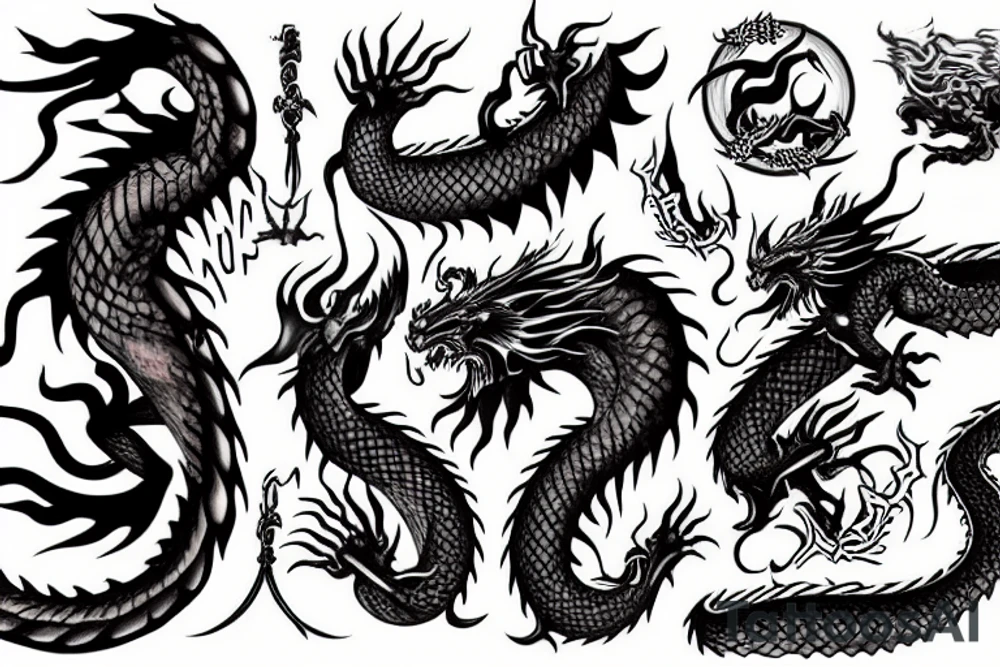 Dragon with flame lordd of the Ring style tattoo idea