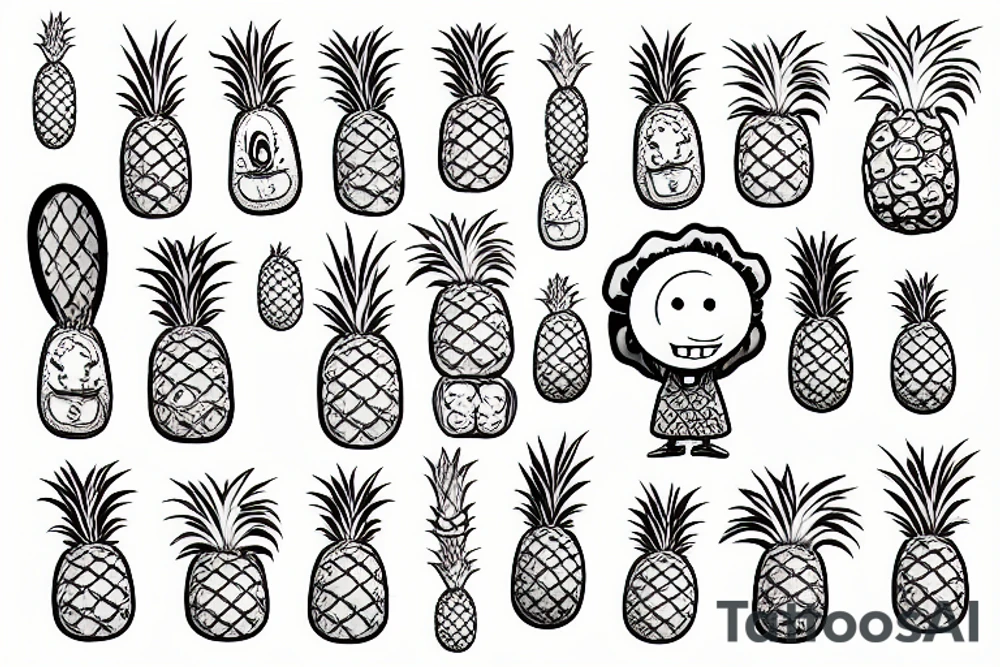 The cartoon character SpongeBob SquarePants in color holding a pineapple tattoo idea