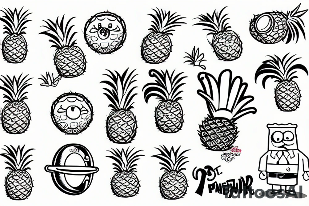 The cartoon character SpongeBob SquarePants in color holding a pineapple tattoo idea