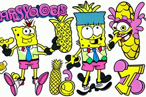 The cartoon character SpongeBob SquarePants in color holding a pineapple tattoo idea