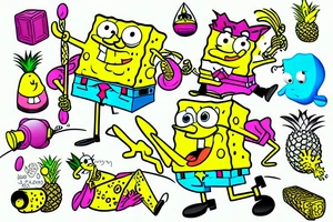 The cartoon character SpongeBob SquarePants in color holding a pineapple tattoo idea