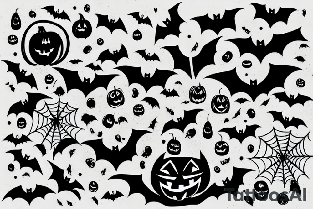 Halloween with bats and pumpkins and spooky tattoo idea