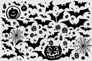 Halloween with bats and pumpkins and spooky tattoo idea