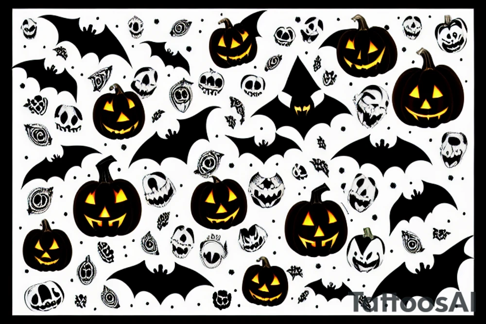Halloween with bats and pumpkins and spooky tattoo idea