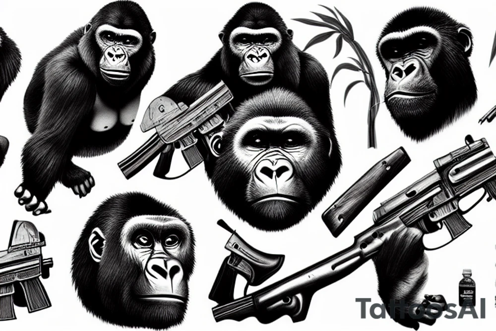 Silverback gorilla with ak47 tattoo idea