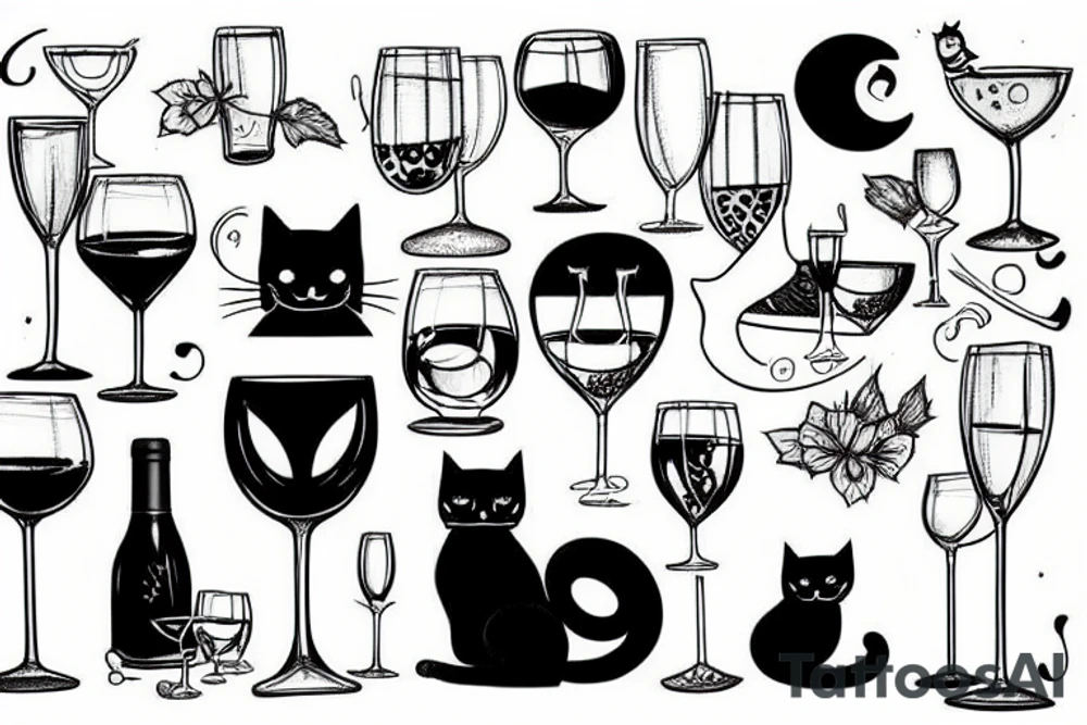 Cat with a glass of wine tattoo idea