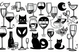 Cat with a glass of wine tattoo idea