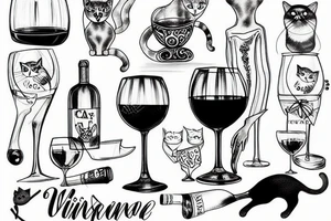 Cat with a glass of wine tattoo idea